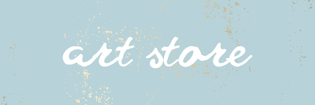 Blue pastel gold rough textured background with white calligraphic text Art storeの写真素材