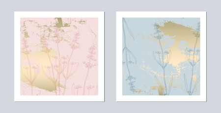 Set of Trendy Elegant pastel blue Gold Cards for wedding invitations, greeting card, banner, birthday, advertising, valentine s day, party. Chic background for your design made in vectorの写真素材