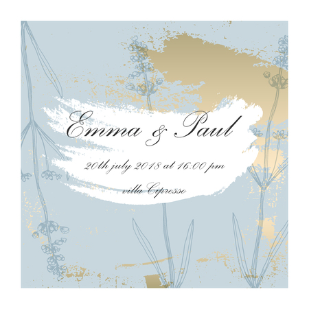 Set of Trendy Elegant pastel blue Gold Cards for wedding invitations, greeting card, banner, birthday, advertising, valentine s day, party. Chic background for your design made in vectorの写真素材
