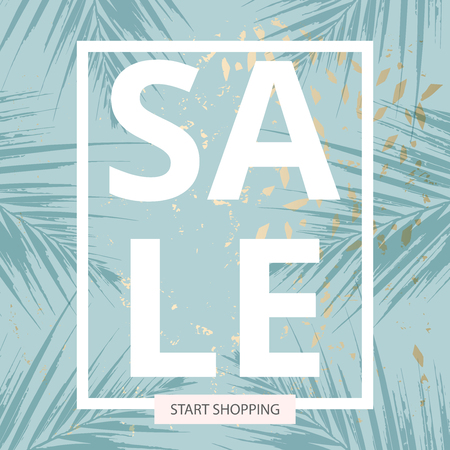 Trendy chic social media banner template in tropical style and gold dust textured backgroundの写真素材