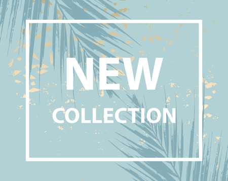 Trendy chic social media banner template in tropical style and gold dust textured backgroundのイラスト素材