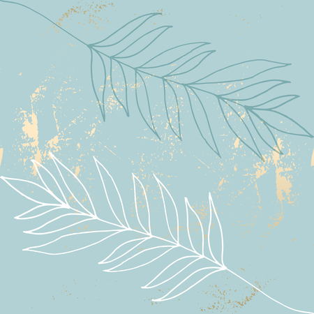 Tropical Worn Floral pastel blue gold pattern for wallpaper, textile, flooring, interior design, wedding invitation, fashion banners. Chic background for your design made in vectorのイラスト素材