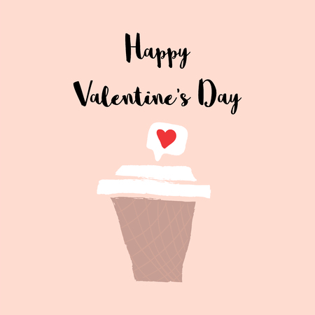 Cute coffee cup illustration with heart shape symbol of Happy Valentines Dayのイラスト素材
