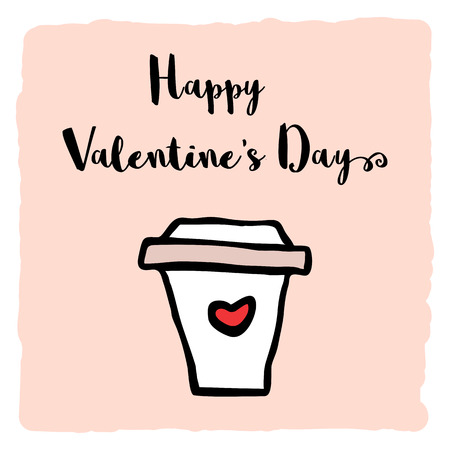 Cute coffee cup illustration with heart shape symbol of Happy Valentines Dayのイラスト素材