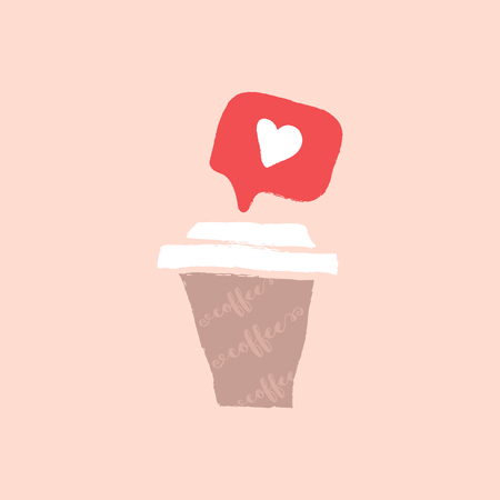 Cute coffee cup illustration with heart shape symbol of Happy Valentines Dayのイラスト素材