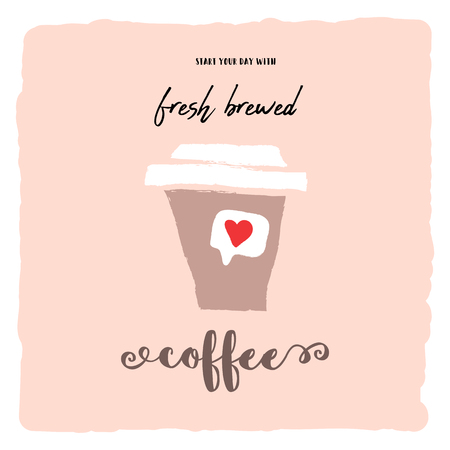 Start your day with delicious coffee hand drawn cartoon doodle illustration. Coffee to go morning cafe conceptのイラスト素材