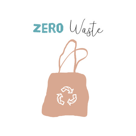Hand drawn eco paper or textile bag illustration of zero waste concept. No plasticのイラスト素材