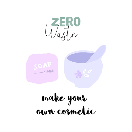 Hand drawn doodle elements of zero waste lifestyle. Eco style illustration setのイラスト素材