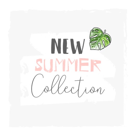 Cute tropical cartoon doodle hand drawn illustration with different Summer trendy prints of wild animals and exotic plantsのイラスト素材