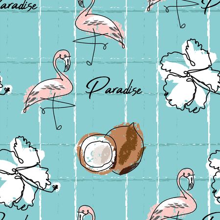 Tropical seamless pattern with cute hand drawn doodle animalsのイラスト素材