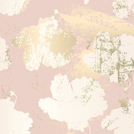 Chic blush pink gold trendy marble grunge texture with floral ornamentのイラスト素材