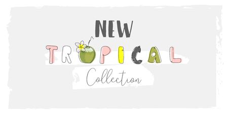 Cute tropical cartoon doodle hand drawn illustration with different Summer trendy printsのイラスト素材