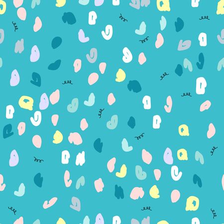 hand drawn seamless pattern doodle childish freehand colorful confetti felt pen strokes . fun kids background for wallpaper, textile, greeting card, nursery design, etcのイラスト素材