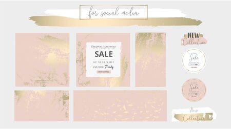 Elegant social media trendy chic gold pink blush banner templatesのイラスト素材