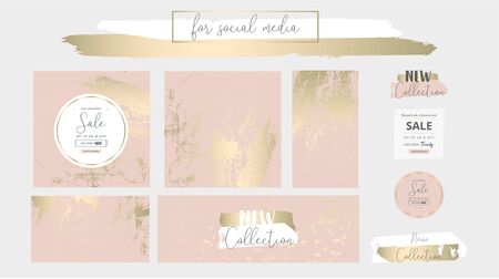 Elegant social media trendy chic gold pink blush banner templatesのイラスト素材
