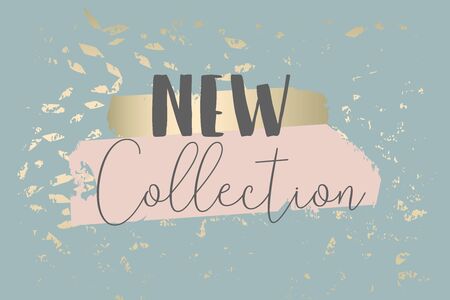 Winter abstract foliage grey blue gold background. Chic trendy print with botanical motifsのイラスト素材