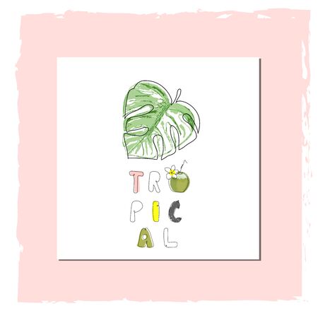 tropical hand drawn flamingo birds in cartoon hand drawn style. cute greeting card, party invitation, postcard, birthday, baby showerのイラスト素材