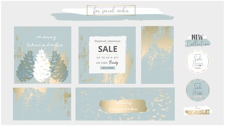 Elegant social media trendy chic gold grey blueのイラスト素材