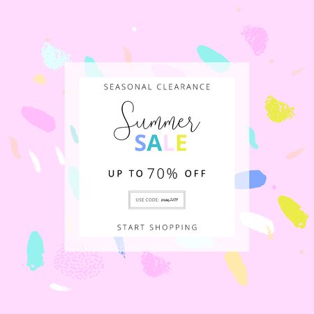 Summer social media banner with abstract hand drawn colorful brush paintingのイラスト素材