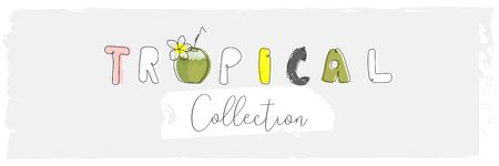 Cute tropical cartoon doodle hand drawn illustration with different Summer trendy printsのイラスト素材