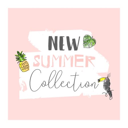 Cute tropical cartoon doodle hand drawn illustration with different Summer trendy printsのイラスト素材
