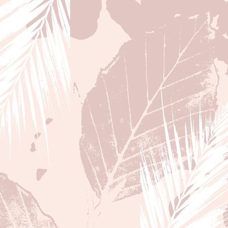 Autumn foliage nude pastel pink blush background. Chic trendy print with botanical motifsのイラスト素材
