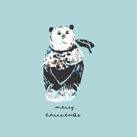 Winter cute bear animal Vector Illustration for Christmas cards, happy new year, Valentine's Day, Anniversary, birthday.のイラスト素材