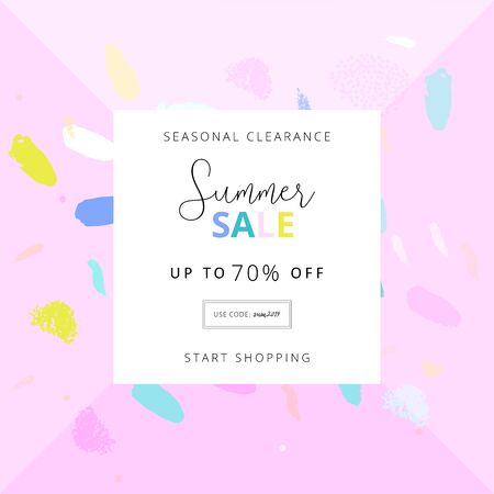 Summer social media banner with abstract hand drawn colorful brush painting confetti backgroundのイラスト素材