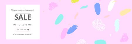 Summer social media banner with abstract hand drawn colorful brush painting confetti backgroundのイラスト素材