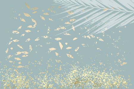 Winter abstract foliage grey blue gold background. Chic trendy print with botanical motifsのイラスト素材