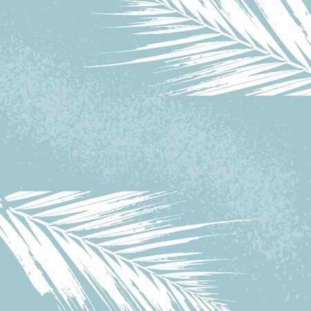 Elegant tropical palm leaves on pastel light grey blue silver glitter brush stroke backgroundのイラスト素材