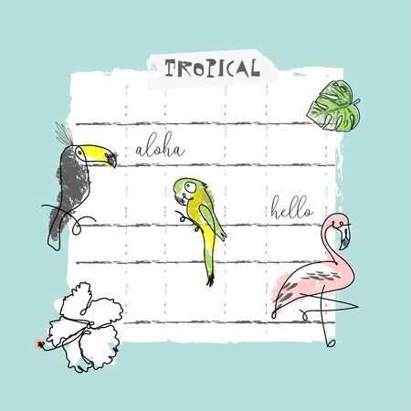Summer cartoon doodle hand drawn tropical vector elementsのイラスト素材