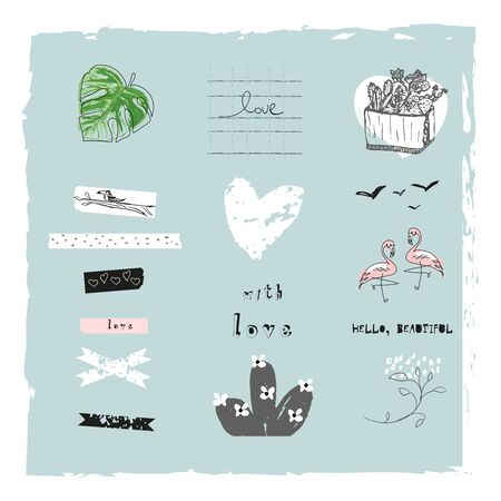 Set of Lovely Abstract Hand Drawn decorative elementsのイラスト素材
