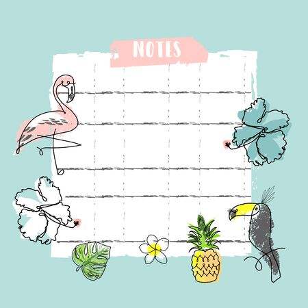 Summer cartoon doodle hand drawn tropical vector elementsのイラスト素材