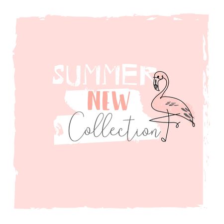 Cute tropical cartoon doodle hand drawn illustration with different Summer trendy prints of wild animals and exotic plantsのイラスト素材