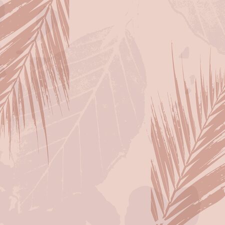 Autumn foliage nude pastel pink blush background. Chic trendy print with botanical motifsのイラスト素材