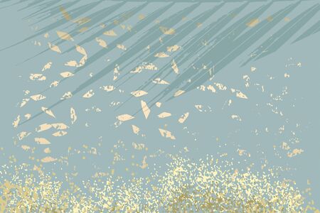Winter abstract foliage grey blue gold background. Chic trendy print with botanical motifsのイラスト素材
