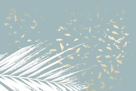 Winter abstract foliage grey blue gold background. Chic trendy print with botanical motifsのイラスト素材