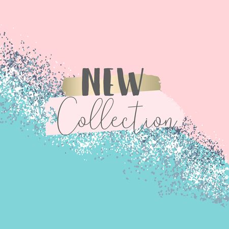 Elegant luxury blue mint pink blush and silver glitter brush stroke background. Chic trendy beauty concept bannerのイラスト素材