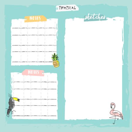 Summer cartoon doodle hand drawn tropical vector elementsのイラスト素材