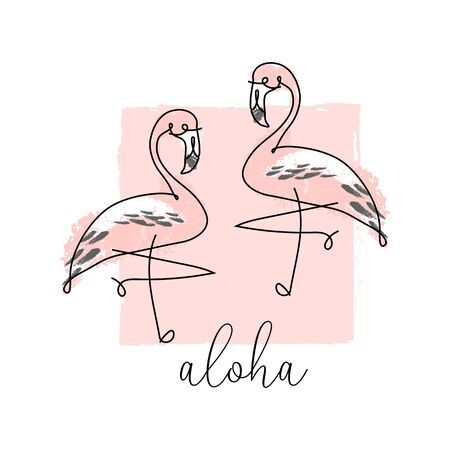 cute tropical set of different stickers with wild birds, exotic fruits, flowers and leaves. Summer cartoon doodle handのイラスト素材