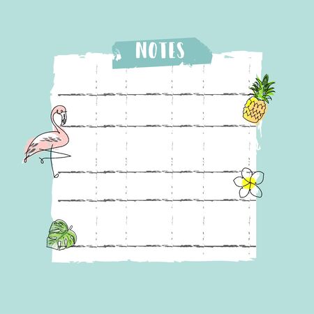 cute tropical set of different stickers with wild birds, exotic fruits, flowers and leaves. Summer cartoon doodle hand drawn vector elementsのイラスト素材