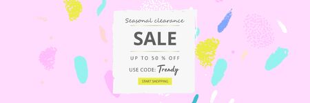 Summer social media banner with abstract hand drawn colorful brush painting confetti backgroundのイラスト素材