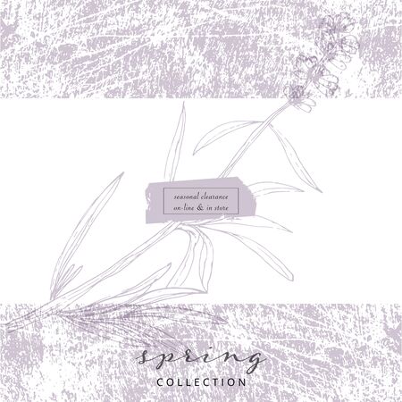 Elegant social media trendy feminine dusty lavender floral elements and templatesのイラスト素材