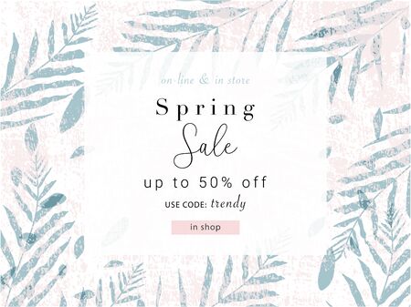 social media banner template for advertising spring arrivals collection or seasonal sales promotion. trendy hand drawn background textures and floral elements imitating watercolor paintingsのイラスト素材