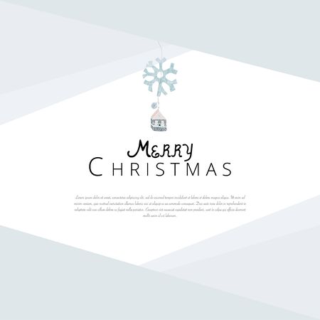 Merry Christmas cute greeting card or banner template with different winter holidays xmas tree hanging decorations. Beautiful fairy background elements imitating watercolor paintingsのイラスト素材