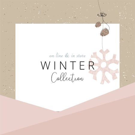 Social media banner template for advertising winter arrivals collection or seasonal sales promotion. Cute hand drawn background with Christmas tree decoration elements のイラスト素材