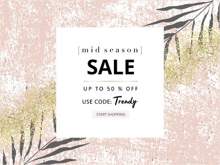 Social media banner template for fashion or beauty industry advertising new arrivals collection or seasonal sales promotion. trendy hand drawn background textures with floral botanic elementsのイラスト素材