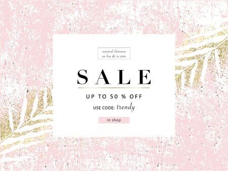 Social media banner template for fashion or beauty industry advertising new arrivals collection or seasonal sales promotion. trendy hand drawn background textures with floral botanic elementsのイラスト素材