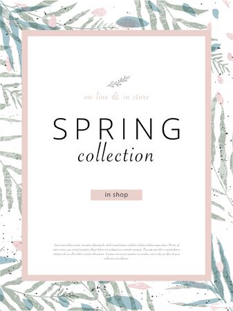 social media banner template for advertising spring arrivals collection or seasonal sales promotion. trendy hand drawn background textures and floral elements imitating watercolor paintingsのイラスト素材